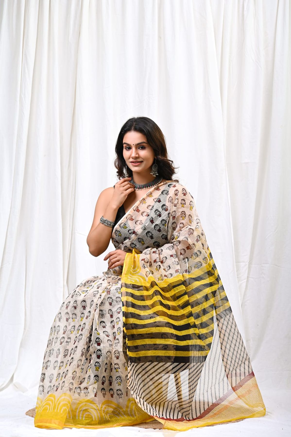 Pure Hand Block Printed Kota Doria Saree