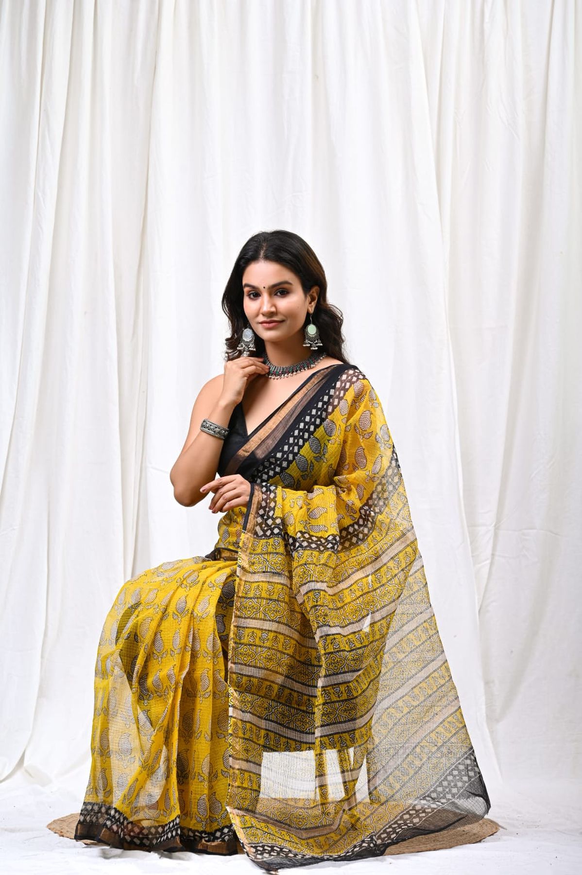 Pure Hand Block Printed Kota Doria Saree