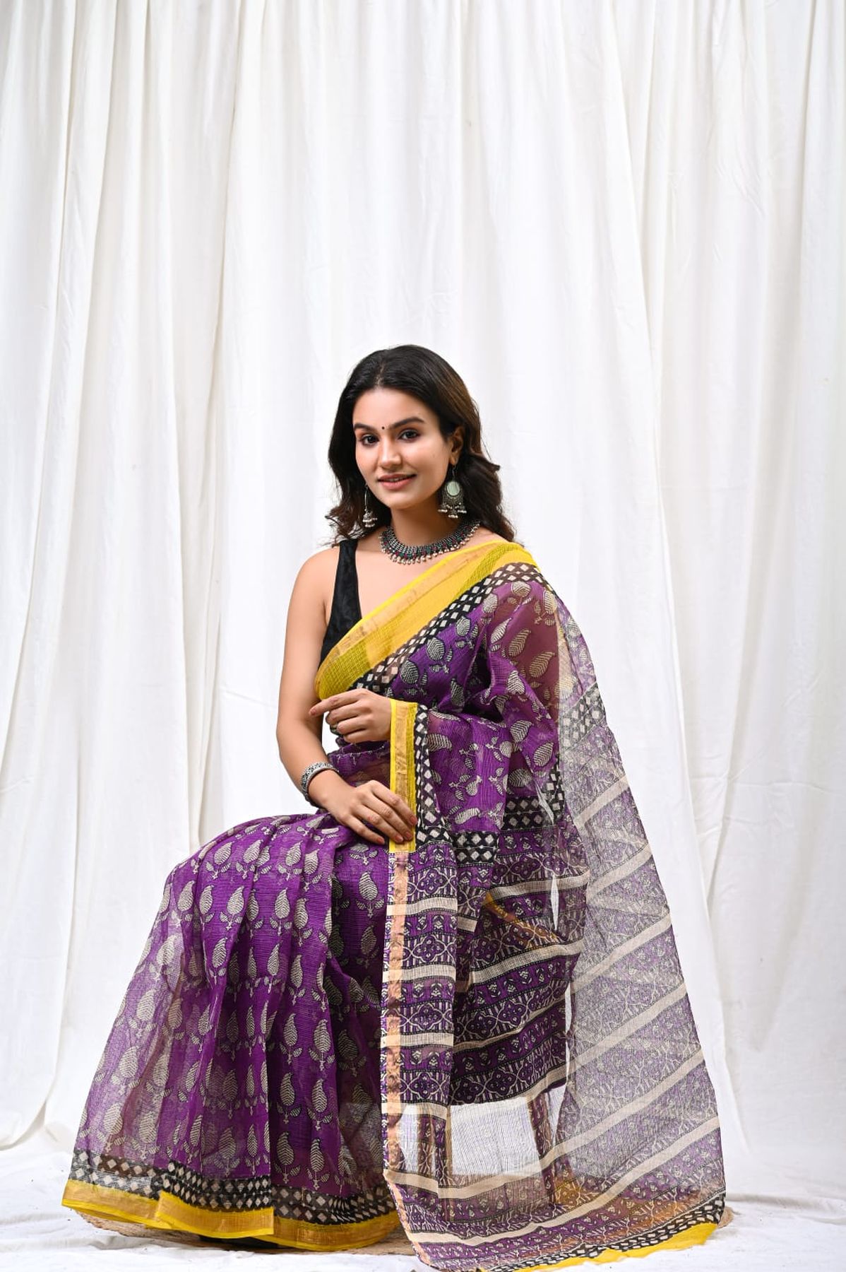 Pure Hand Block Printed Kota Doria Saree