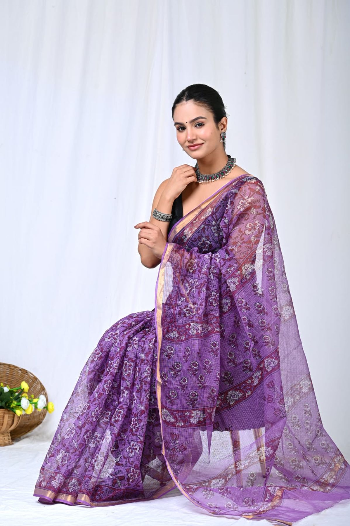Pure Hand Block Printed Kota Doria Saree