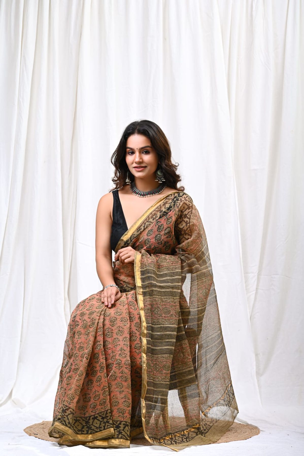 Pure Hand Block Printed Kota Doria Saree