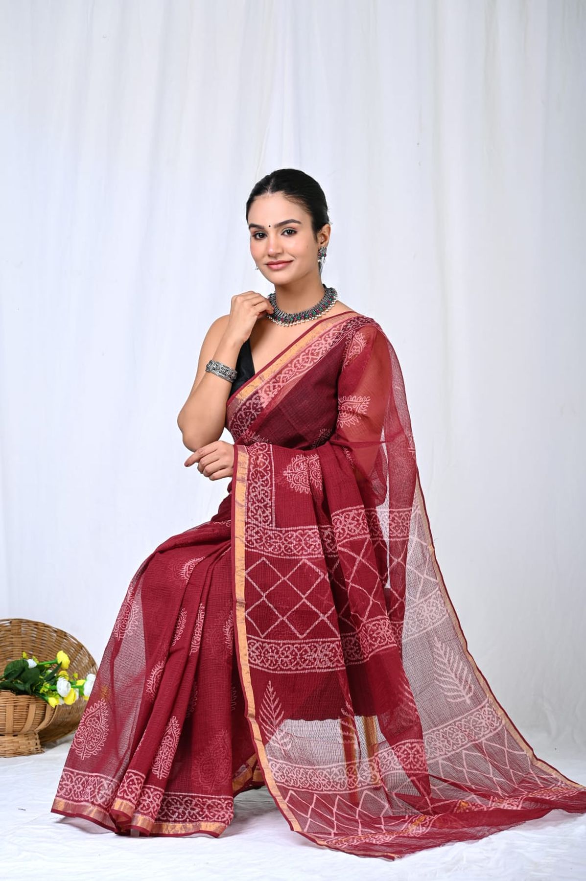 Pure Hand Block Printed Kota Doria Saree