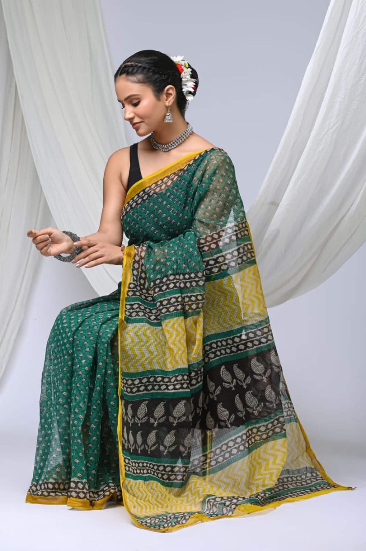 Pure Hand Block Printed Kota Doria Saree