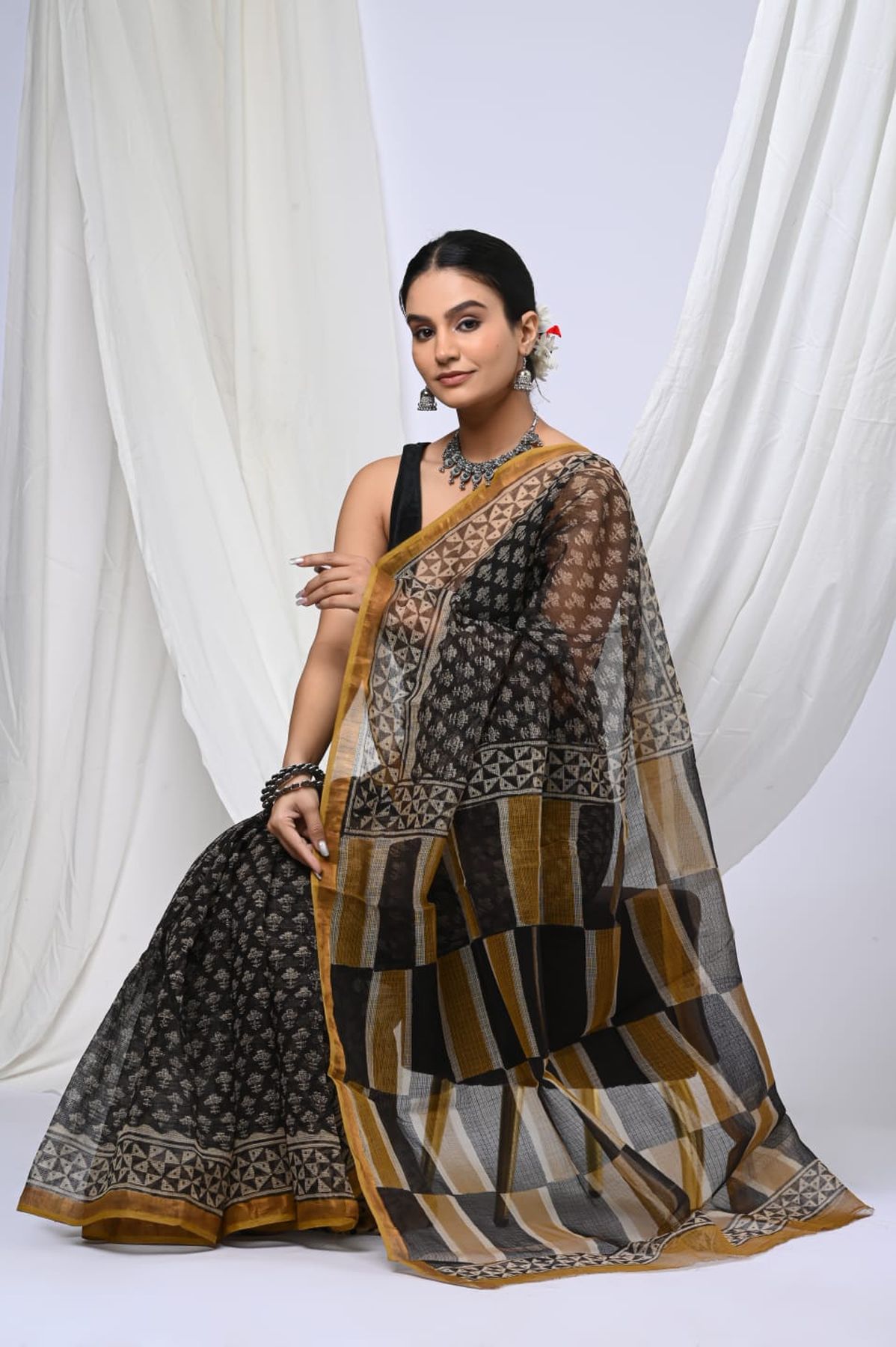 Pure Hand Block Printed Kota Doria Saree