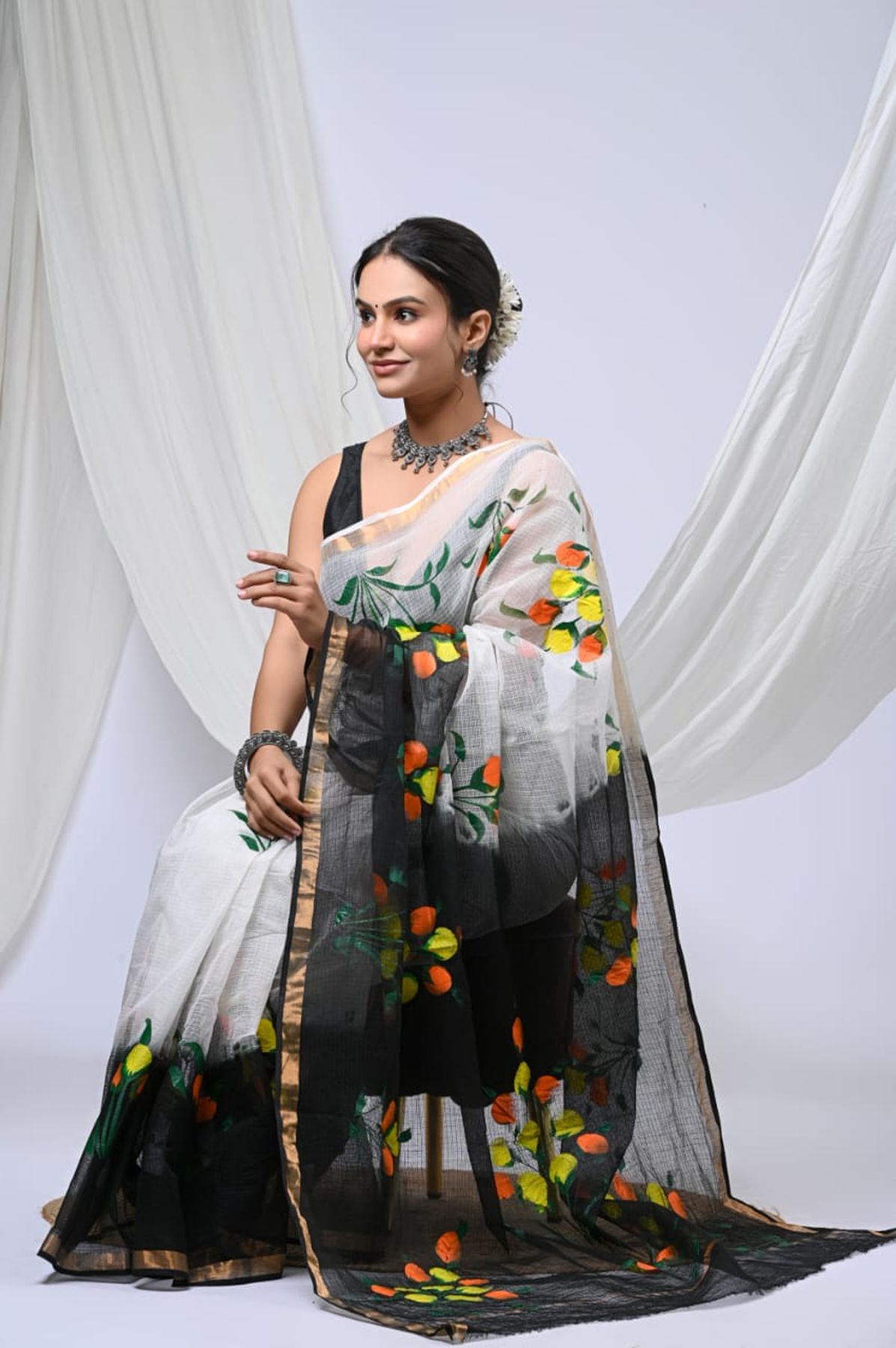 Pure Hand Block Printed Kota Doria Saree