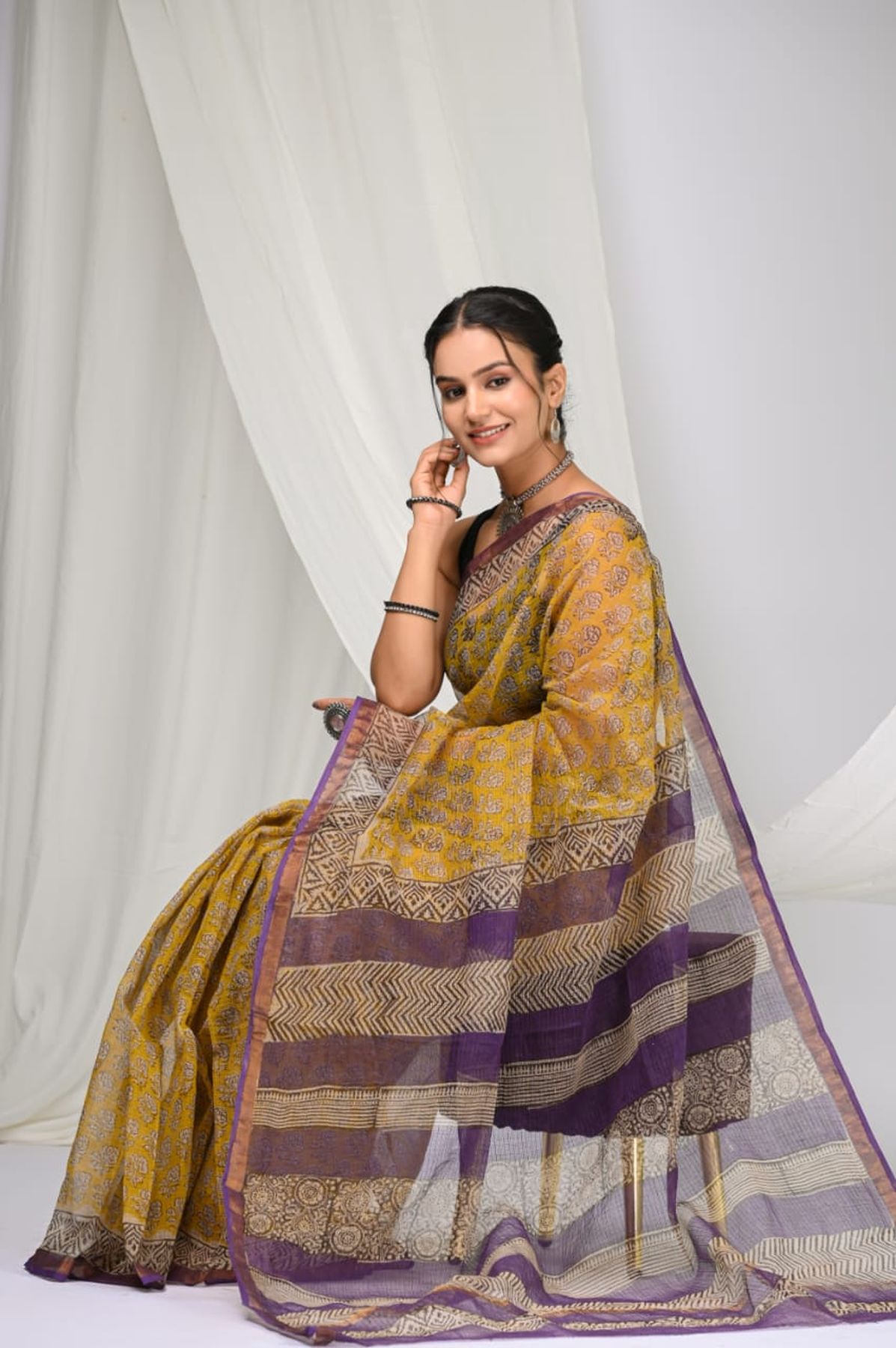 Pure Hand Block Printed Kota Doria Saree