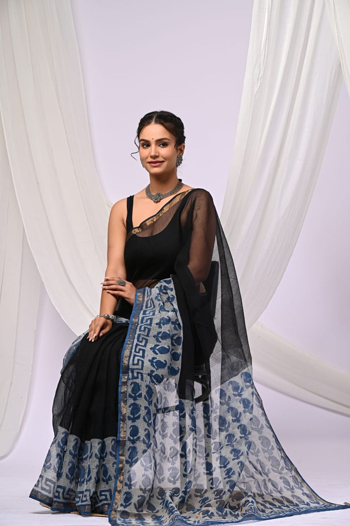 Pure Hand Block Printed Kota Doria Saree