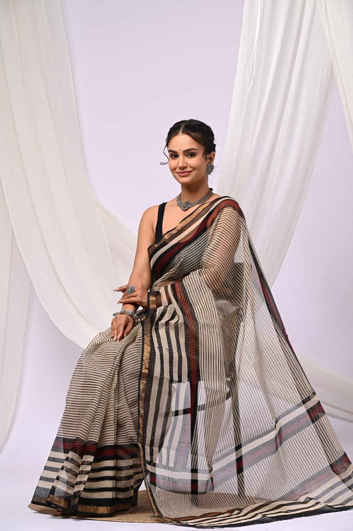 Pure Hand Block Printed Kota Doria Saree