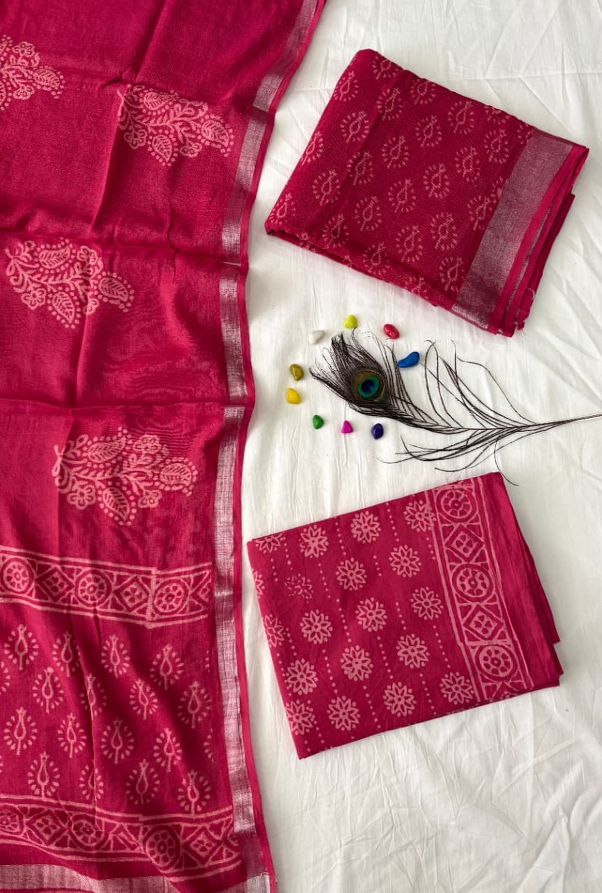 Linen cotton handblock printed salwar suit