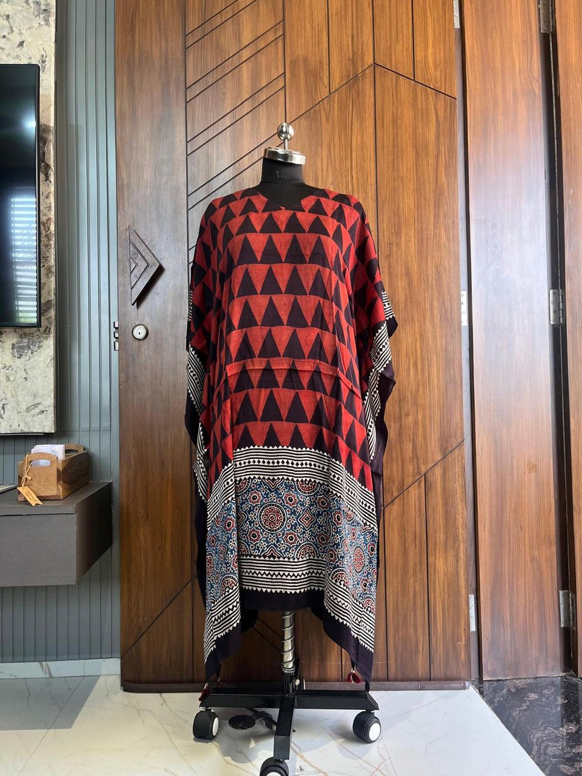 Pure handblock Modal Silk Ajrakh kaftan dress 2003