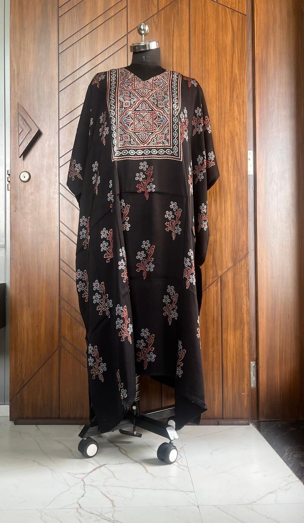 Pure handblock Modal Silk Ajrakh kaftan dress 2007