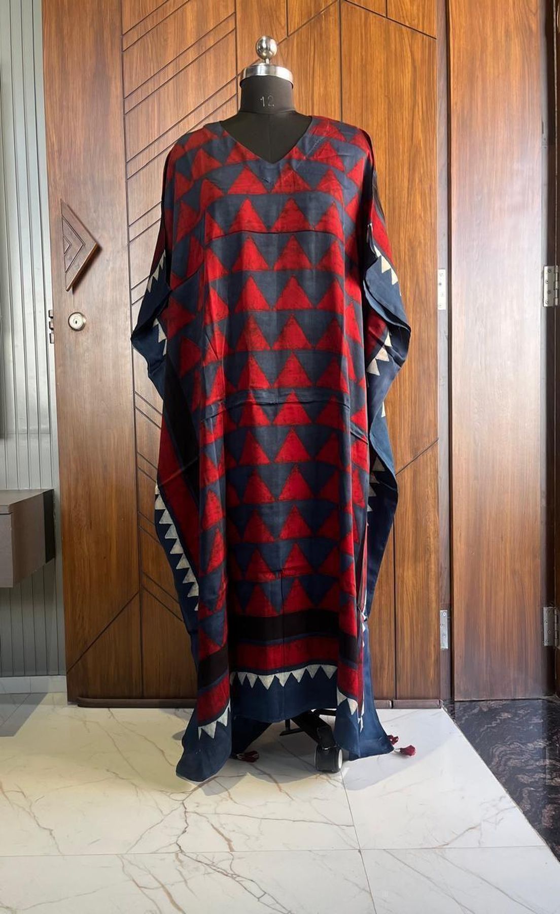 Pure handblock Modal Silk Ajrakh kaftan dress 2008