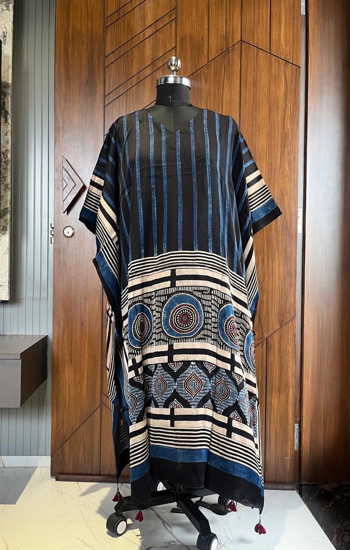 Pure handblock Modal Silk Ajrakh kaftan dress 2009