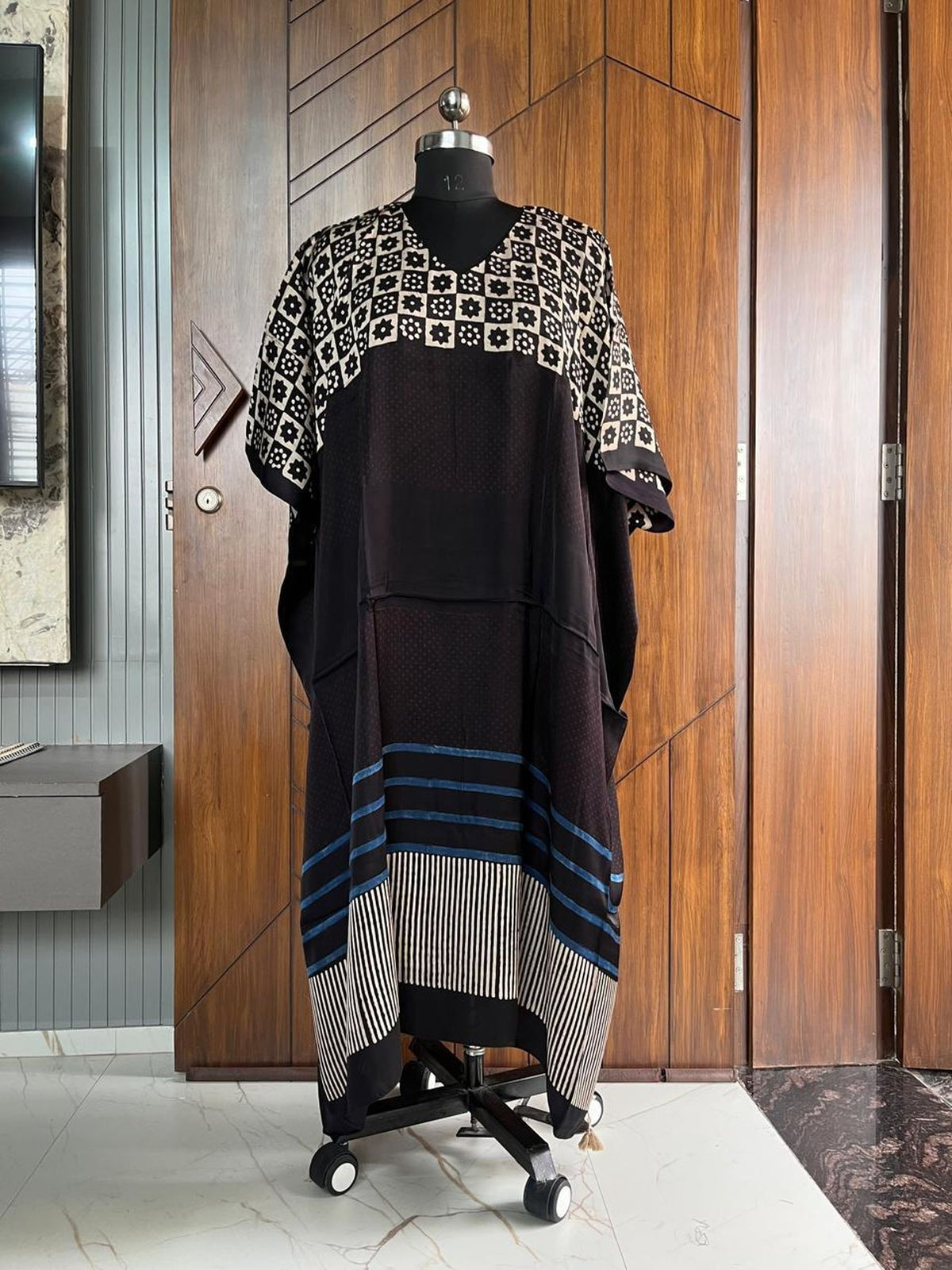 Pure handblock Modal Silk Ajrakh kaftan dress 2010
