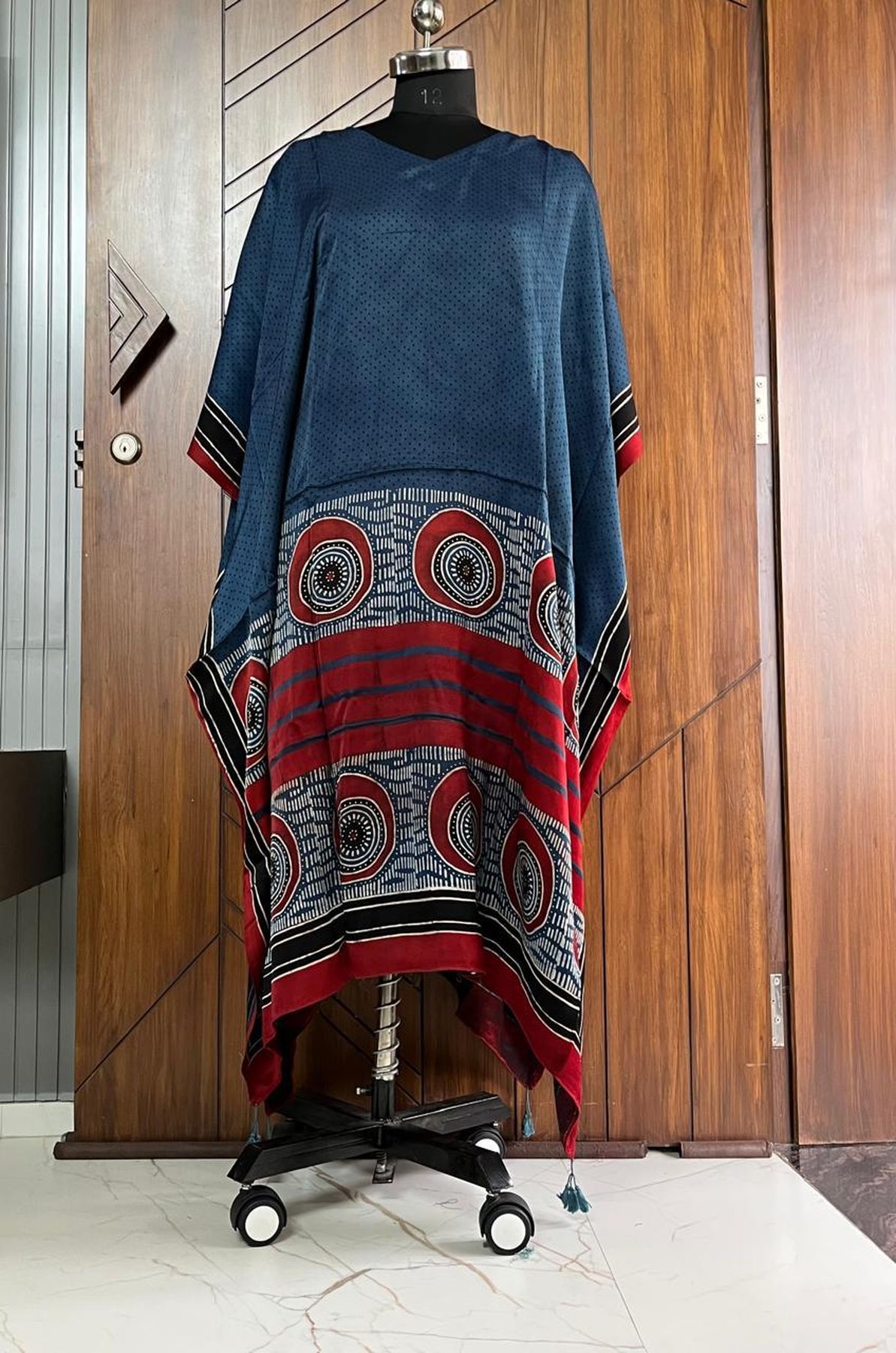 Pure handblock Modal Silk Ajrakh kaftan dress 2011
