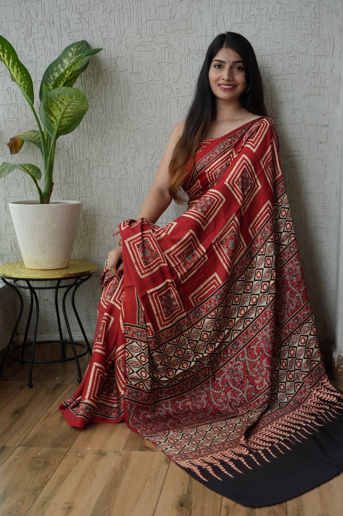 Modal Silk Ajrakh Saree | Aaradhya