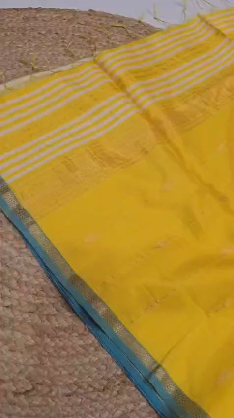 Yellow Maheshwari Silk Handloom Saree with Zari Border
