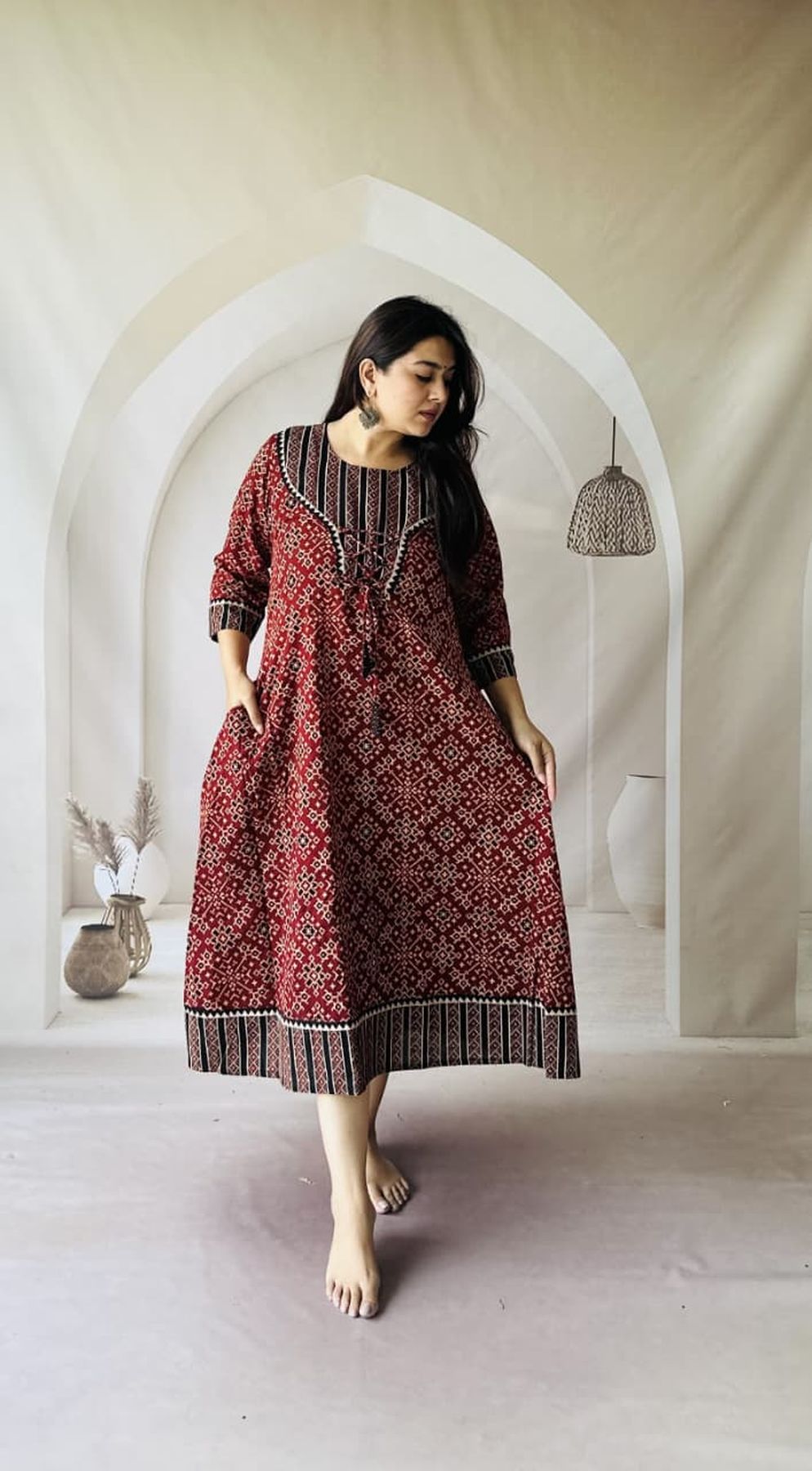 Ajrakh Hand Block Printed Cotton Dress