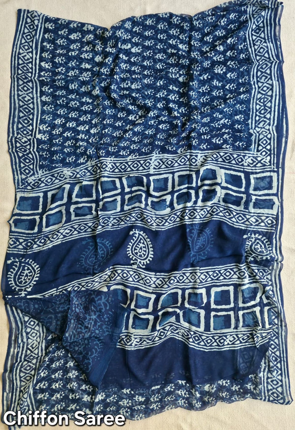Premium hand-block printed pure chiffon saree design 01