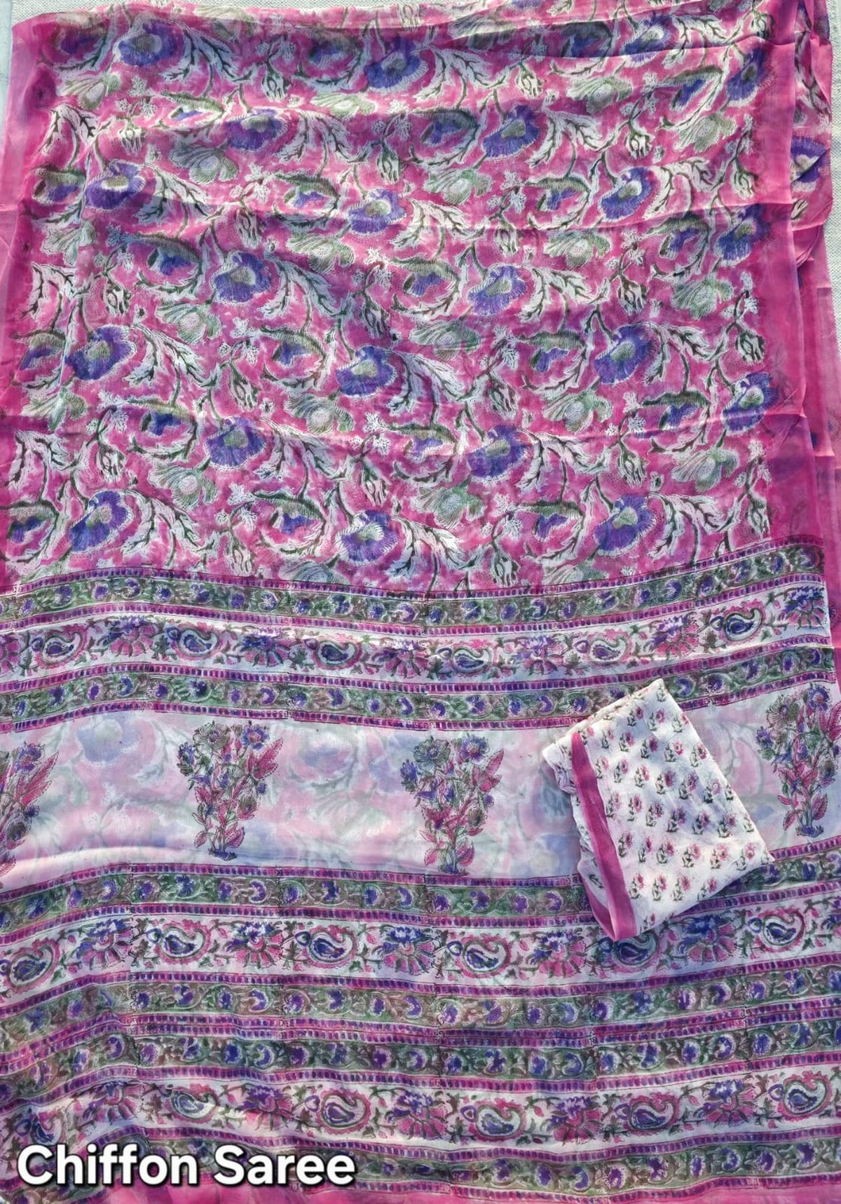 Premium hand-block printed pure chiffon saree design 25