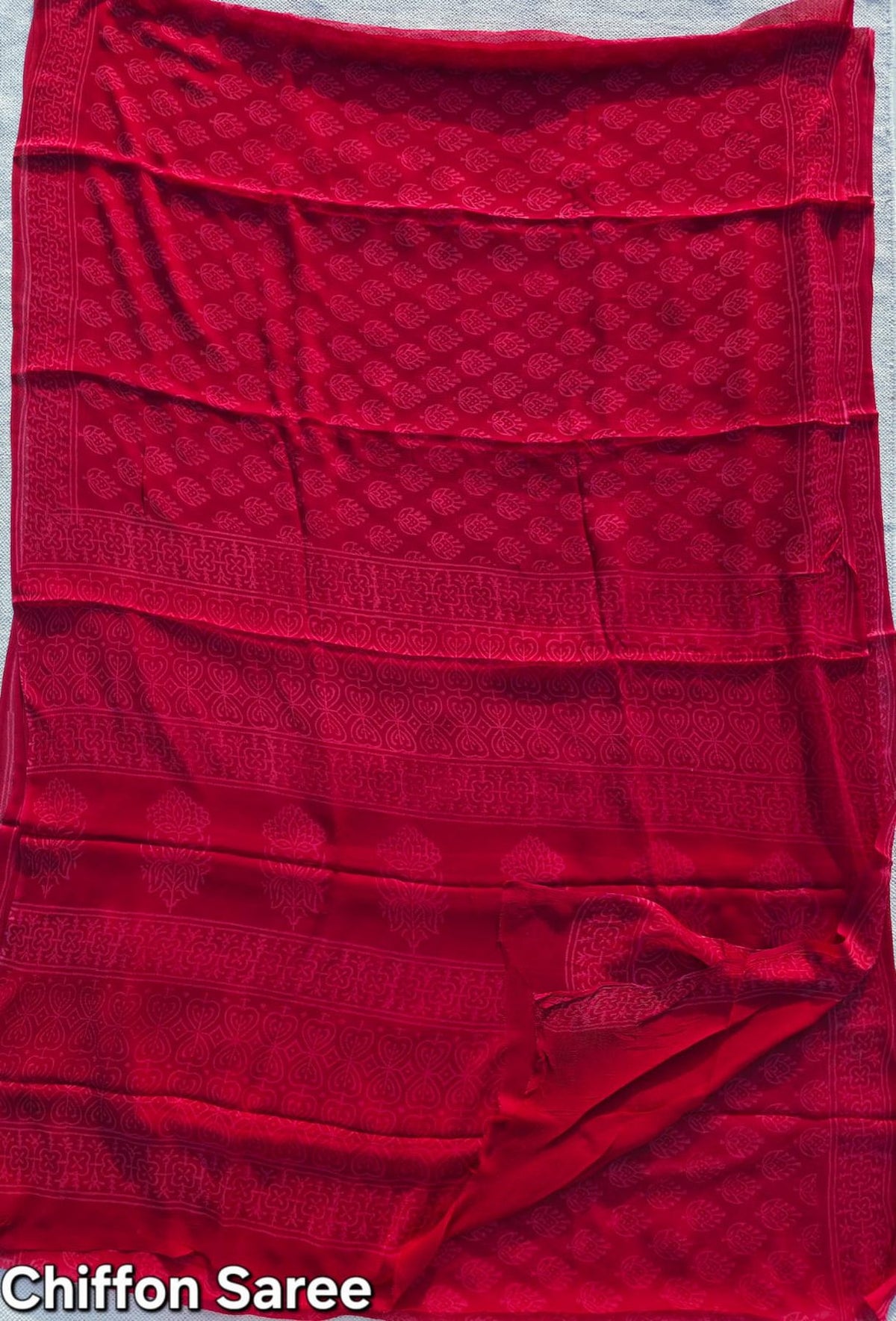 Premium hand-block printed pure chiffon saree design 30