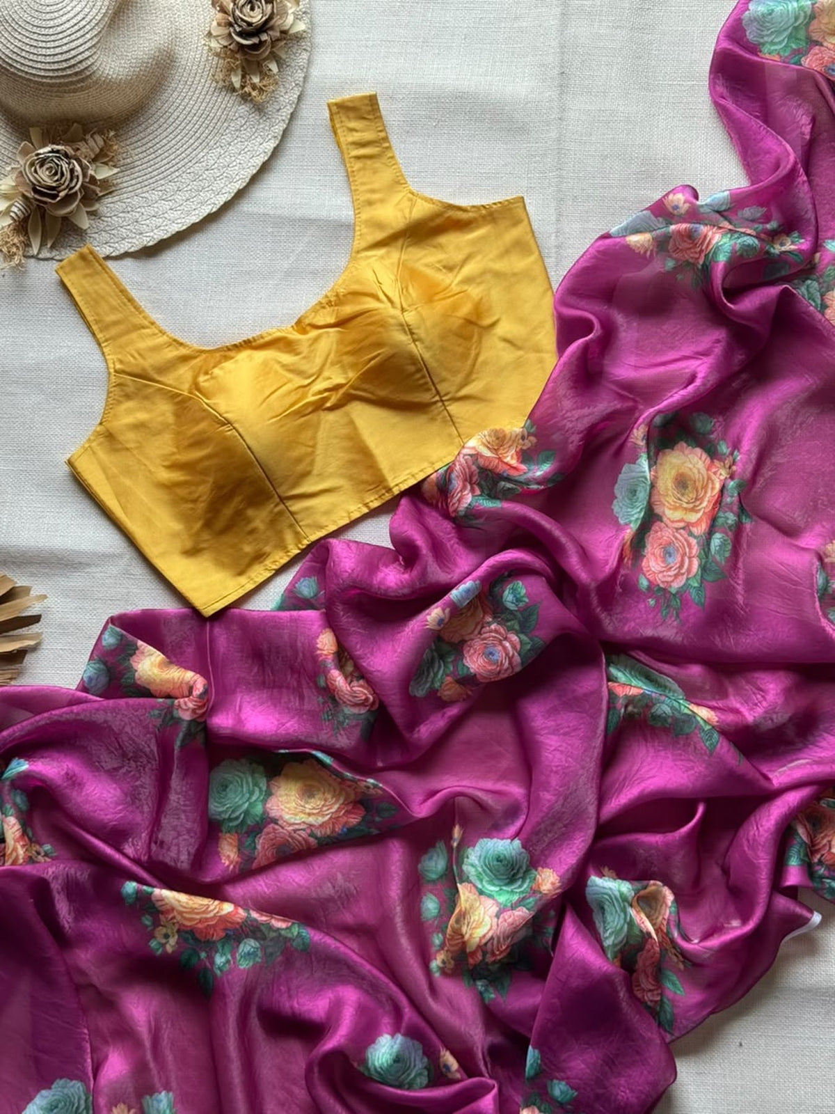 Floral digital print Space Silk saree with matching ready-made blouse - view 2