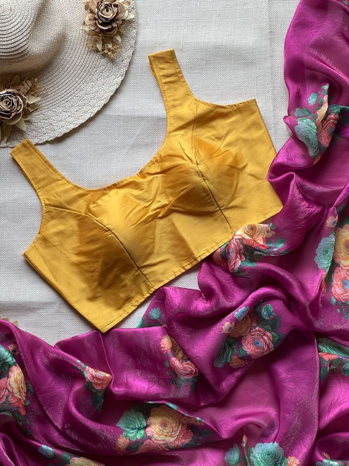 Floral digital print Space Silk saree with matching ready-made blouse - view 3