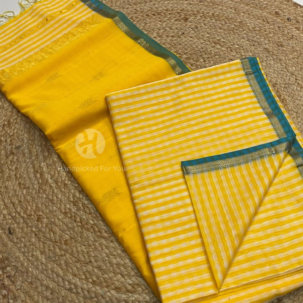 Yellow Maheshwari Silk Handloom Saree with Zari Border