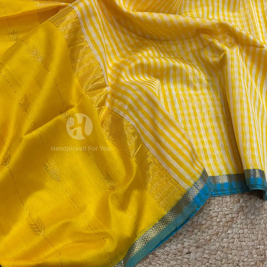 Yellow Maheshwari Silk Handloom Saree with Zari Border